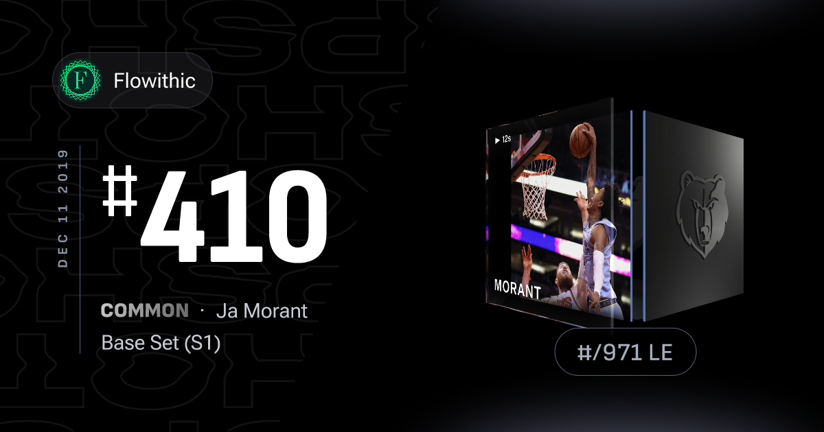 Ja Morant — Rookie Debut, Dec 11 2019 — #410/971 LE